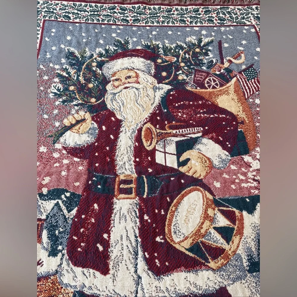 Vintage Coming Home Santa Clause Saint Nick Merry Christmas Tapestry Throw 44x62